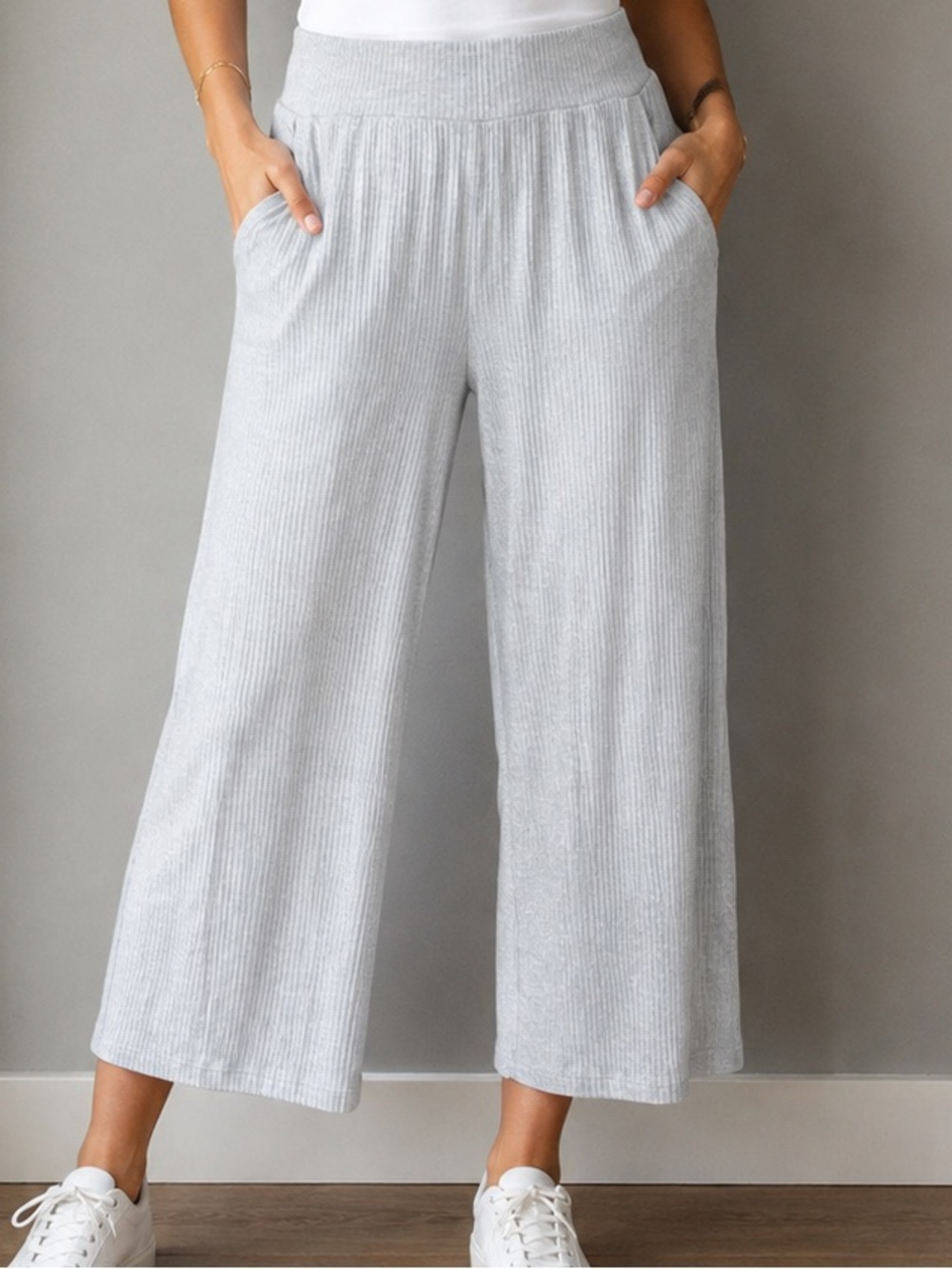 ✨ Natural Reflections Lounge XL Ribbed Wide-Leg Ankle Pants – Blue Grey NWT